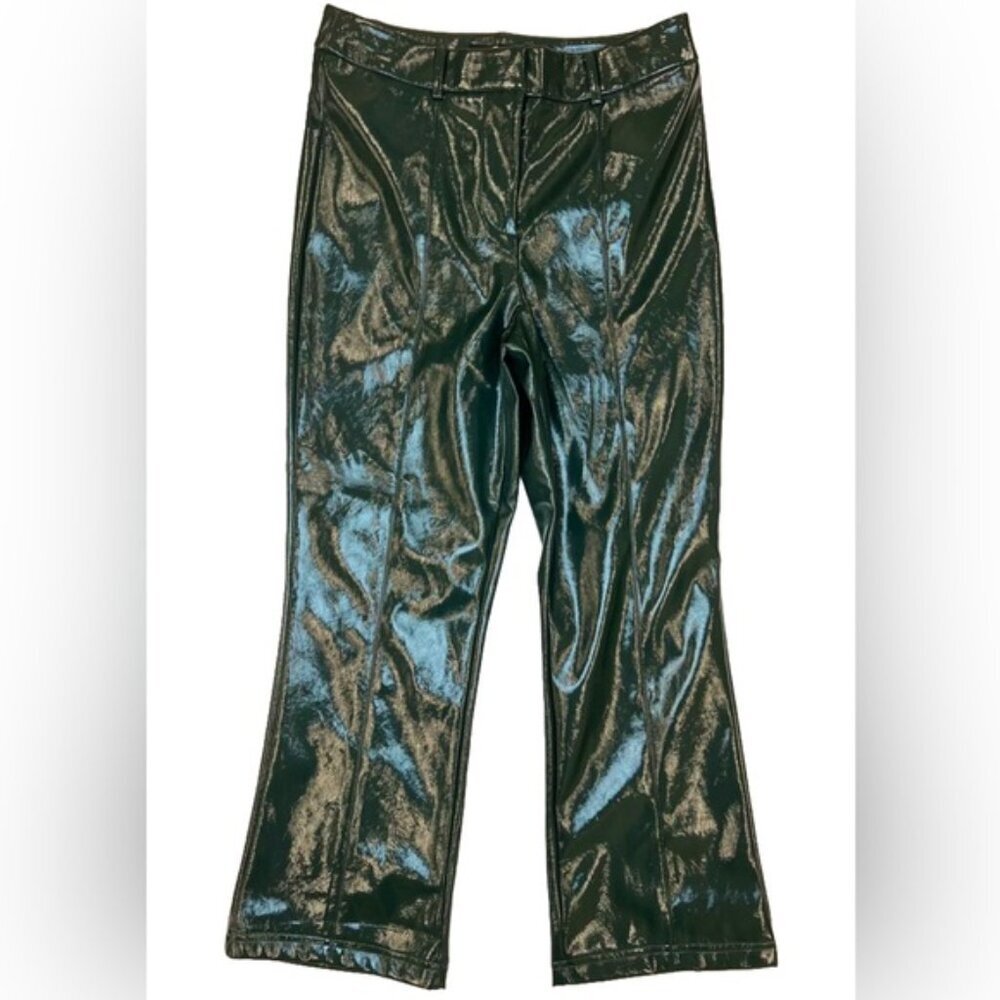 NWT 7 for all mankind Faux Leather Shiny Flare Green Pants Style 82580 MEDIUM